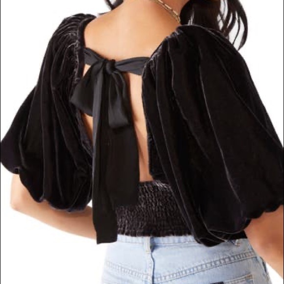 NWT Free People Black Velvet Marie Open Back Top M - Picture 2 of 7